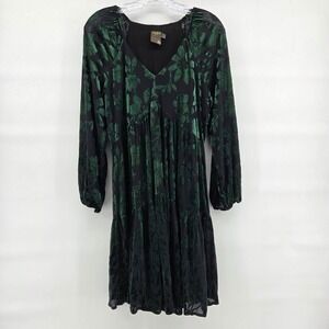 Taylor Velvet Burnout Size 10 Black Green Dark Floral Babydoll Whimsygoth Goth